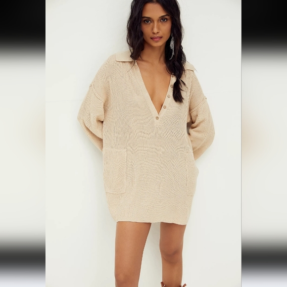 Free People Beach Picnic Sweater Mini Dress Oversized Size S Color: Natural - Picture 14 of 14